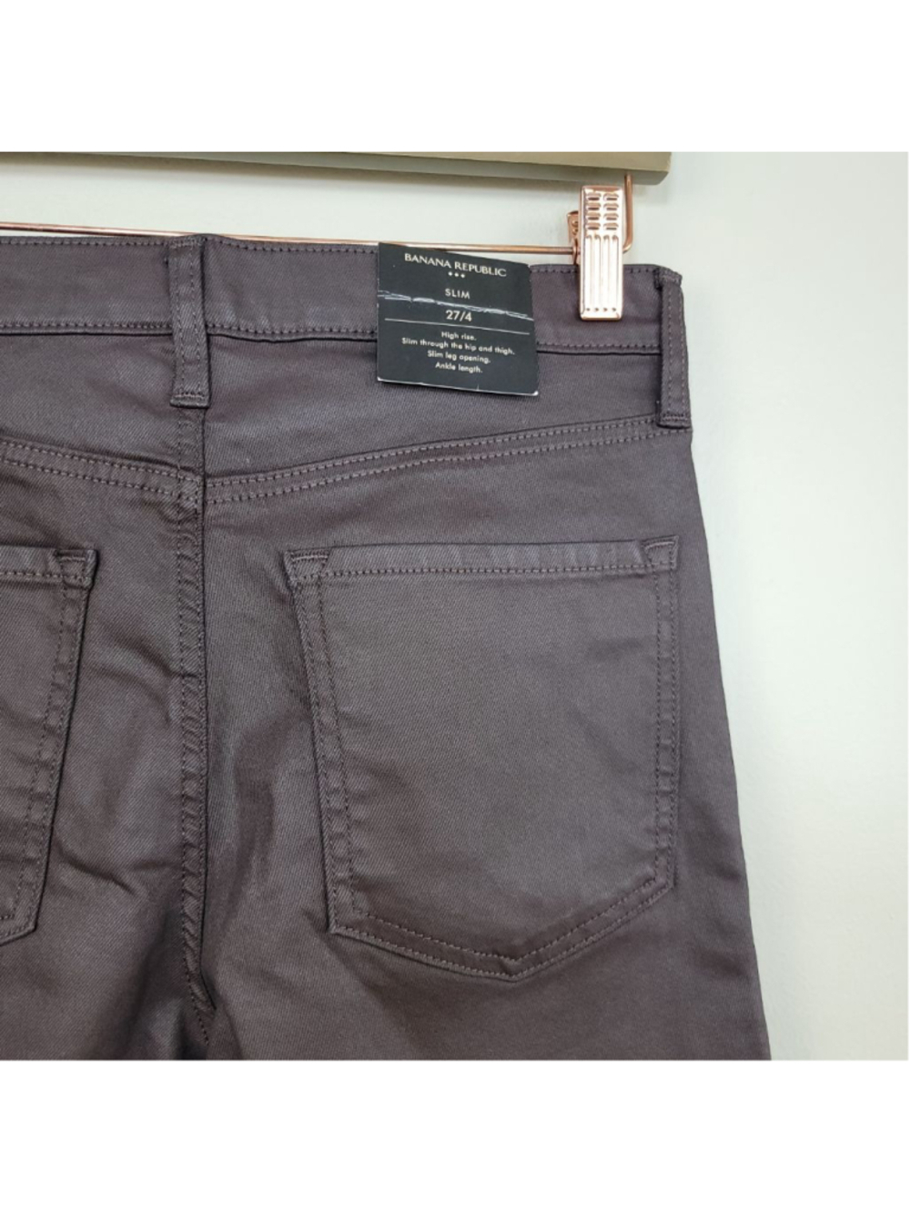 NEW Banana Republic High Rise Slim Fit Straight Let Coated Jeans Red Brown 4 27 - Picture 9 of 13
